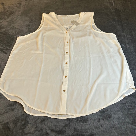 Maurice Sleeveless Button Up Blouse Top White Casual Career Womens 2X NWT - Picture 1 of 10